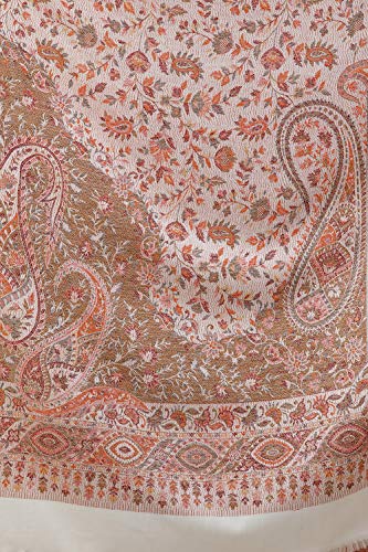Exotic India Reversible Jamawar Shawl with Woven Paisleys - Wool - color: Snow White