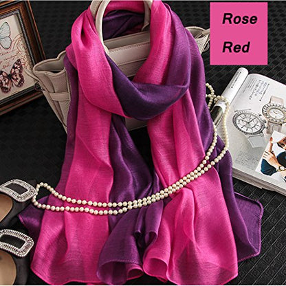 Cotton Silk Scarf Elegant Soft Wraps Color Shade Scarves for Women - color: Rose Red