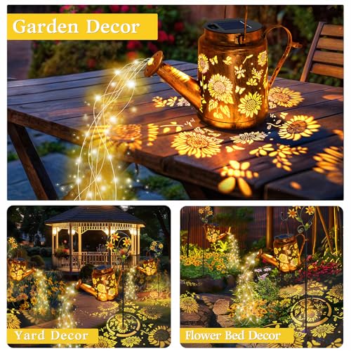 Solar Watering Can with Lights, Birthday Gifts for Mom Women Mother's Day, Outdoor Garden Decor Sunflower Solar Garden Lights for Outdoor Pathway Yard Lawn Patio, Waterproof Gardening Decorations - style: Sunflower