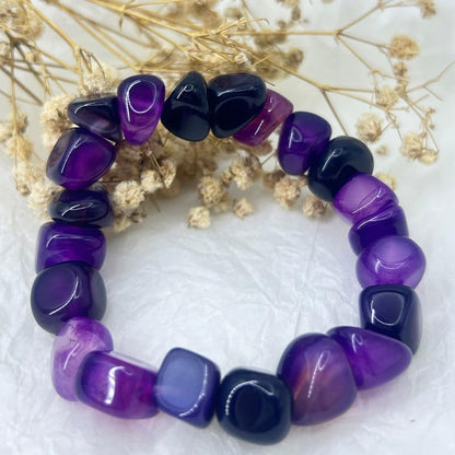 HZHRony Healing Crystal Stone Beads Bracelet Irregular Gemstone Beaded Bracelets For Women and Men Anxiety Relief Yoga Bracelet Jewelry Gifts 7 Inch - color: Purple