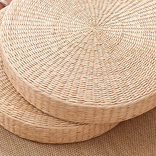 HEVIRGO Tatami Floor Pillow, Round Padded Braided Seat Cushion for Buddha Meditation, Breathable Round Straw Weave Handmade Pillow for Floor 40cm