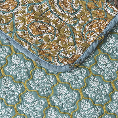 NEWLAKE Cotton Quilted Throw Blanket for Bed Couch Sofa, Reversible Matelasse Blanket with Real Stitched Embroidery,Green Farmhouse Garden,60X78 Inch - color: Green