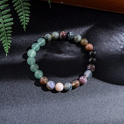 108 Mala Prayer Beads Necklace 8mm Natural Stones Meditation Yoga Jewelry Sets 108 Hand Made Japa Mala Beaded Long Tassel Necklace with Tassel Pendant for Men and Women - color: Indian agate + Green aventurine