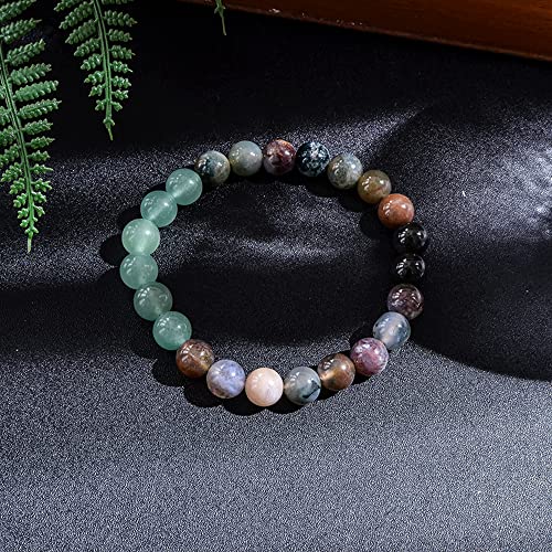 108 Mala Prayer Beads Necklace 8mm Natural Stones Meditation Yoga Jewelry Sets 108 Hand Made Japa Mala Beaded Long Tassel Necklace with Tassel Pendant for Men and Women - color: Indian agate + Green aventurine