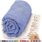 Turkish Beach Towel 100% Cotton Bath Towels 71x39 Quick Dry Sand Free Lightweight Large Oversized Herringbone Dark Blue
