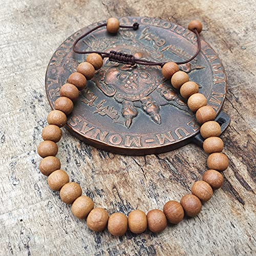Sandalwood Bracelet for Women Men Buddhist Prayer Strand Chandan Bracelet Handmade Stretchable Elastic Sandalwood Beaded Wristbands for Yoga Meditation - style: 6mm Beads - Adjustable