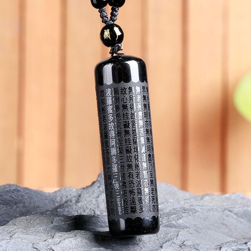 1Pcs Black Obsidian Buddha Pendant Prajna Paramita Sutra Buddha Necklace Pendant Beads Chain