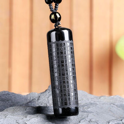 1Pcs Black Obsidian Buddha Pendant Prajna Paramita Sutra Buddha Necklace Pendant Beads Chain