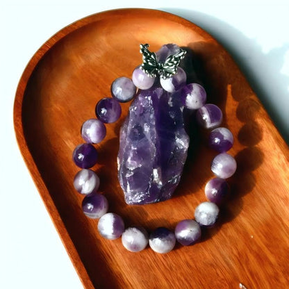 Natural Handmade Healing Chakra Bracelet - color: 10mm-Amethyst-Butterfly-FOR 7-8 INCH WRIST