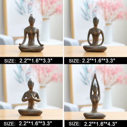 OwMell Lot of 4 Meditation Yoga Pose Statue Figurine Ceramic Yoga Figure Set Decor - Patina Gold - color: Patina Gold