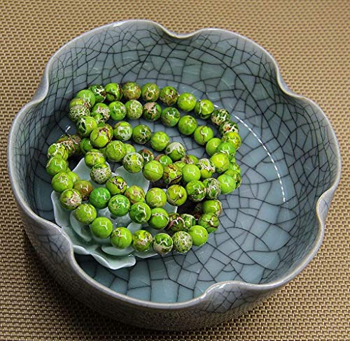 Angelstones Handmade Natural Healing Gemstone 8mm Round Beads Stretch Crystal Bracelet 7 Inch Unisex - color: Green Sea Sediment Jasper