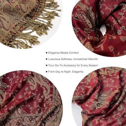 zero season Boho Paisley Pashmina Shawl Wrap Lightweight Scarf for Women, Silky Feel Bohemian Wrap for Travel & Daily Wear