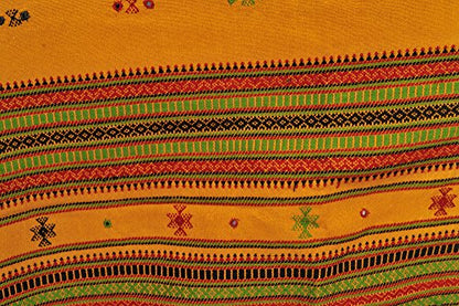 Exotic India Shawl from Kutch with Embroidered Bootis and Mirrors - Wool - color: Spruce Yellow