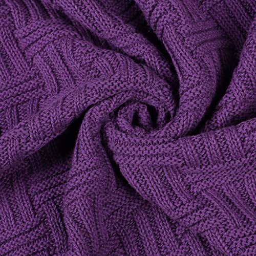 uxcell 100% Cotton Cable Knit Throw Blanket,Soft Lightweight Lap Blanket,Textured Solid Sofa Throw Couch Cover Decors Knitted Blankets, Grape 50"x 60" - color: Grape