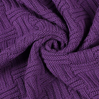 uxcell 100% Cotton Cable Knit Throw Blanket,Soft Lightweight Lap Blanket,Textured Solid Sofa Throw Couch Cover Decors Knitted Blankets, Grape 50"x 60" - color: Grape