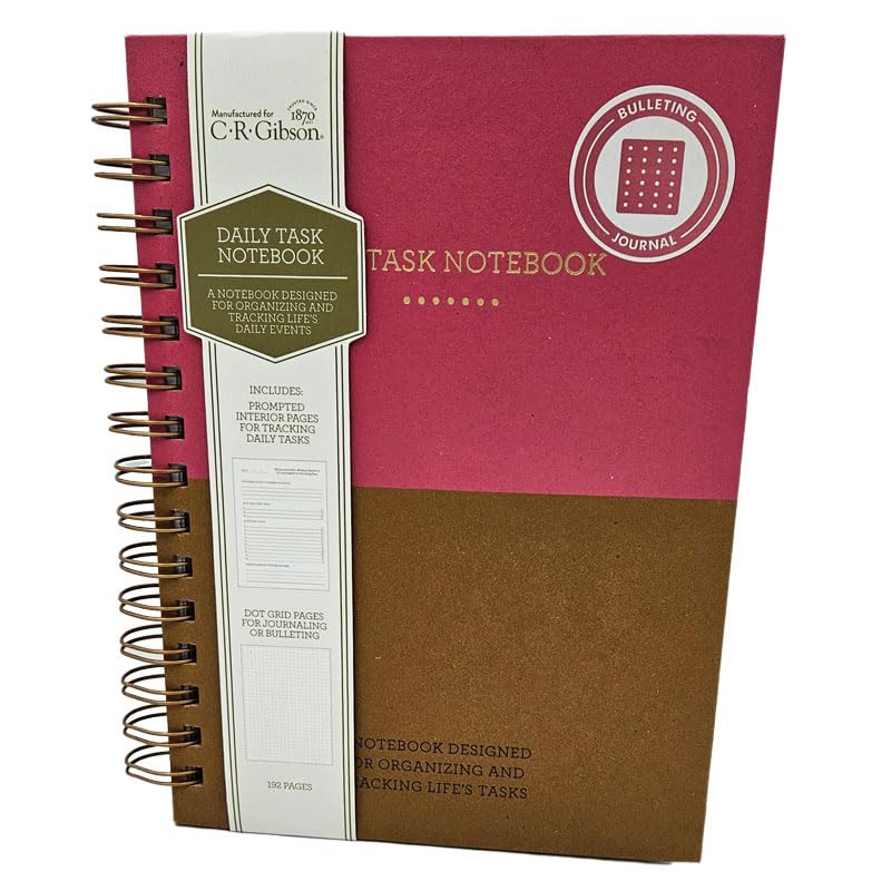 Spiral Bulleted Journal - Pink Daily Task Notebook - 192 Pages - 6 x 8.25 Inch