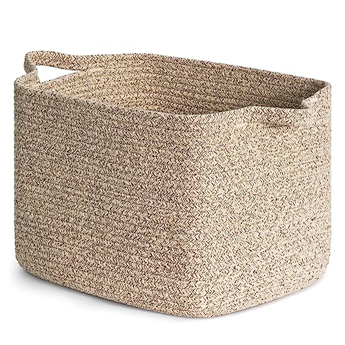 INDRESSME Dog Toy Basket, Woven Basket for Blankets, Baby Gift Baskets for Nursery Large Shelf Bin for Towels, Books, Rectangle Storage Baskets for Organizing, Brown, 13 x 10 x 9 inches - color: Light Brown
