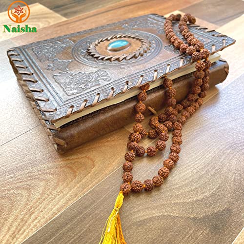NAISHA Rudraksha Stretchable Bracelet & Rudraksha Mala 108+1 Beads Necklace 5 mukhi Paanch mukhi 5 face, Prayer Beads, Wrist Mala Wrap, Jaap Mala, Bracelet Bead Size 7 mm (Pack of 2)