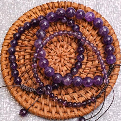 BONNY BOXX Braided Genuine Bracelet, Elegant Handcrafted Natural Gemstone Crystal Bracelet Healing Power Energy Inspirational Gifts with Card for Unisex - color: Amethyst, size: 8MM