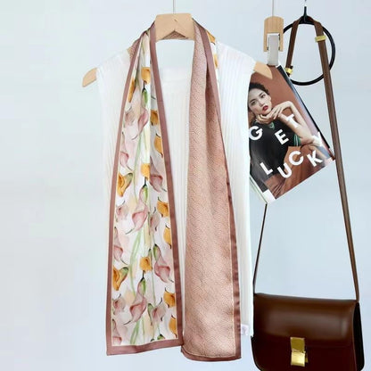 ANDANTINO 100% Silk Scarf for Women 59”*6.3” Long Shawls for Headscarf and Neck- Oblong Hair Wraps with Gift Packed - color: Callas-pink