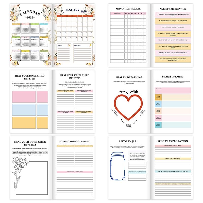 NDEMl 2026 MEGA THERAPY JOURNAL, a notebook to relieve anxiety and mindfulness, better manage your emotions, including calendar and weekly daily manager