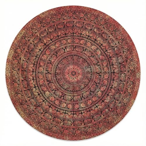 Craft Trade Elephant & Floral Print Orange Mandala Round Tapestry – 72 Inch Bohemian Beach Throw, Picnic Mat, Dining Table Cloth & Yoga Mat, Wall Hanging Decor - color: Orange, size: 72"L x 72"W