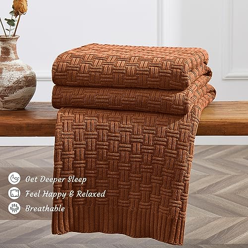 TREELY 100% Cotton Knitted Throw Blanket Couch Cover Blanket(60 x 80 Inches, Brown) - color: Brown, size: Twin (60 in x 80 in)