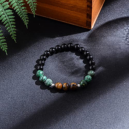 108 Mala Prayer Beads Necklace 8mm Natural Stones Meditation Yoga Jewelry Sets 108 Hand Made Japa Mala Beaded Long Tassel Necklace with Tassel Pendant for Men and Women - color: Tiger Eye+African turquoise+Black Onyx