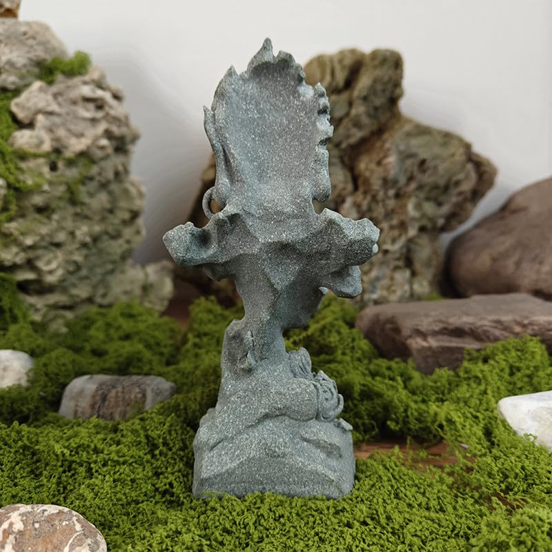 Half Buddha Half Demon Stone Statue Natural Bluestone Yin Yang Sculpture, Zen Meditation Decor Aquarium Safe Ornament Spiritual Balance Figurine for Home Office