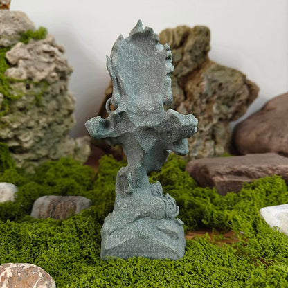 Half Buddha Half Demon Stone Statue Natural Bluestone Yin Yang Sculpture, Zen Meditation Decor Aquarium Safe Ornament Spiritual Balance Figurine for Home Office