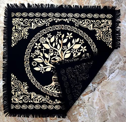 INDACORIFY Tree of Life Altar Table Top Cloth with Fringes Alter Tarot Witchcraft Spread Witchery Supplies Sacred Cloth 18x18 in (Gold Tree of Life) - color: Gold Tree of Life