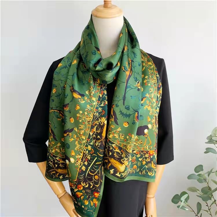 100% Mulberry Silk Long Scarf for Women Large Shawls for Headscarf and Neck- Oblong Hair Wraps with Gift Packed - color: Jade Green
