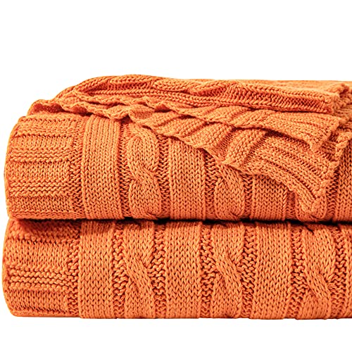 NTBAY 100% Pure Cotton Cable Knit Throw Blanket, Super Soft Warm 51x67 Knitted Throw Blanket for Couch, Sofa, Chair, Bed - Extra Cozy, Machine Washable, Comfortable Home Decor, Orange - color: Orange, size: Throw(51"x67")