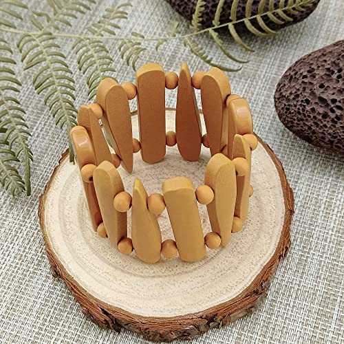Wooden Bracelet Shaped Teardrop Bangle Strand Bracelet for Women Men(BR-1213-Yellow)