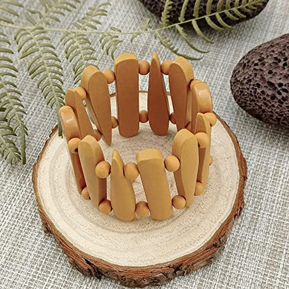 Wooden Bracelet Shaped Teardrop Bangle Strand Bracelet for Women Men(BR-1213-Yellow)