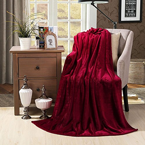 HYSEAS Flannel Fleece Throw Blanket Burgundy - Super Soft Plush Microfiber Solid Blanket for Couch, Bed, Chair, Sofa - Fuzzy Cozy Lightweight - 50x60 Inch - color: Ruby