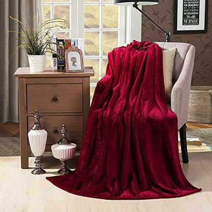 HYSEAS Flannel Fleece Throw Blanket Burgundy - Super Soft Plush Microfiber Solid Blanket for Couch, Bed, Chair, Sofa - Fuzzy Cozy Lightweight - 50x60 Inch - color: Ruby