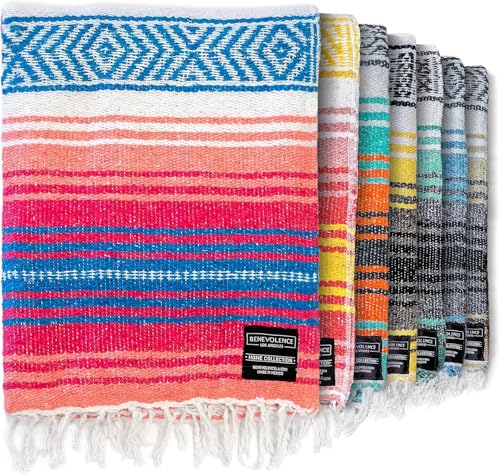 Benevolence LA Authentic Handwoven Mexican Blanket | Yoga Blankets, Outdoor, Picnic, Beach, Camping | Equestrian Saddle | Serape 50x70 inches - Coral, Pack of 1 - color: Coral