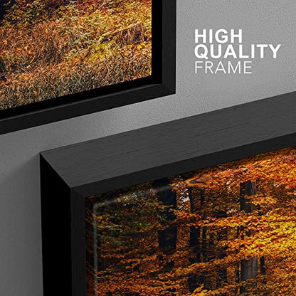 wall26 - 3 Piece Framed Canvas Wall Art - Pathway in The Autumn Park - Modern Home Art Stretched and Framed Canvas Ready to Hang - 16"x24"x3 Black - color: Artwork - 06, size: 16" x 24" x 3 Panels BLACK