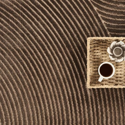 Abani Neutral Collection Brown Area Rug 4' x 6' for Living Room, Bedroom - Mid-Century Concentric Circle Design - Durable & Easy to Clean - color: Brown, size: 4' x 6' (Rectangular)