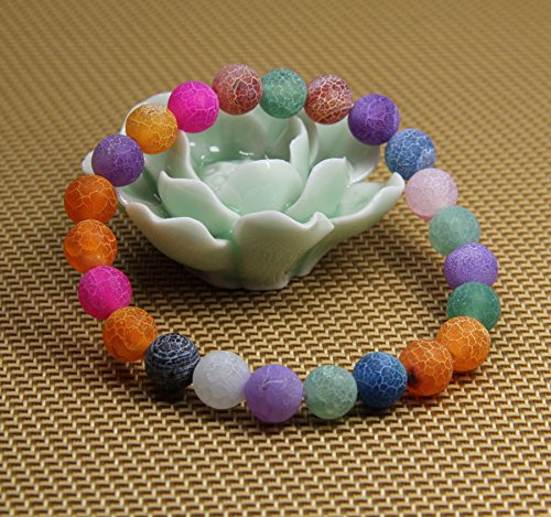 Amandastone Natural Gemstone 8mm Round Beads Stretch Bracelet 7 Inch - color: Multicolor Weathered Agate