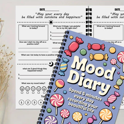 Women's Journal & Mental Health Journal, A5 Guided Self Care Mood Emotions Diary with Daily Mood Tracker, Wellness Log for Writing Feeling (Candy Pattern)
