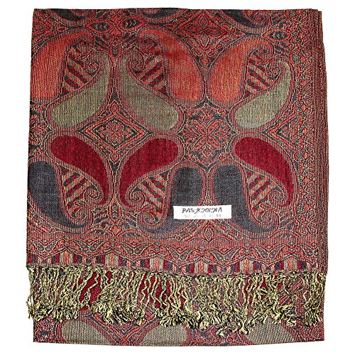 Falari Women's Reversible Paisley Pashmina Shawl Wrap Scarf For Evening Dresses Festivals Any Occasions All Seasons 80"x27" - color: Style 2 - Burgundy Grey