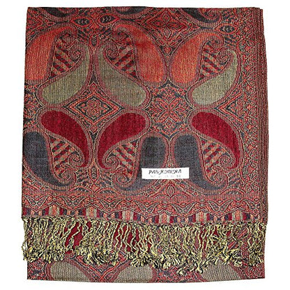 Falari Women's Reversible Paisley Pashmina Shawl Wrap Scarf For Evening Dresses Festivals Any Occasions All Seasons 80"x27" - color: Style 2 - Burgundy Grey