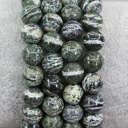 Keleny Gem Semi Precious Gemstones 8mm Natural Quartzite Stone Round Beads Crystal Stretch Bracelet 7 Inch Unisex - color: Green Zebra Jasper