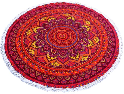 Round Roundie Indian Mandala Round Roundie Beach Throw Tapestry Hippy Boho Gypsy Cotton Table Cover Round Tapestry wall hanging (42 Inches, Orange) - color: Orange, size: 42"L x 42"W