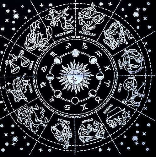 INDACORIFY Zodiac Constellation Altar Table Top Cloth with Fringes Alter Tarot Witchery Product Spread Spiritual Sacred Cloth 18x18 in (Silver Zodiac Constellation) - color: Silver Zodiac Constellation