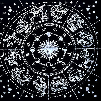 INDACORIFY Zodiac Constellation Altar Table Top Cloth with Fringes Alter Tarot Witchery Product Spread Spiritual Sacred Cloth 18x18 in (Silver Zodiac Constellation) - color: Silver Zodiac Constellation