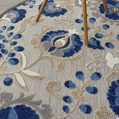 Nourison Home Aloha Natural Blue 4' x Round Area Rug - Easy Clean, Non Shedding, Bed Room, Living Room, Dining Room, Kitchen (4' x Round) - color: Natural Blue, size: 4' (Round)