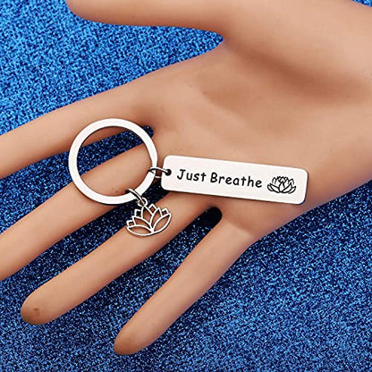 WUSUANED Breathe Lotus Keychain Yoga Jewelry Inspirational Gift for Women